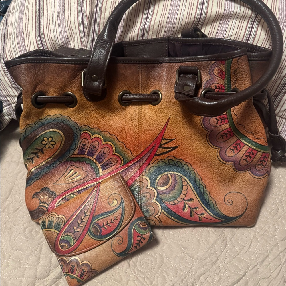 Brown and Red Artistic Tote with Paisley Design
